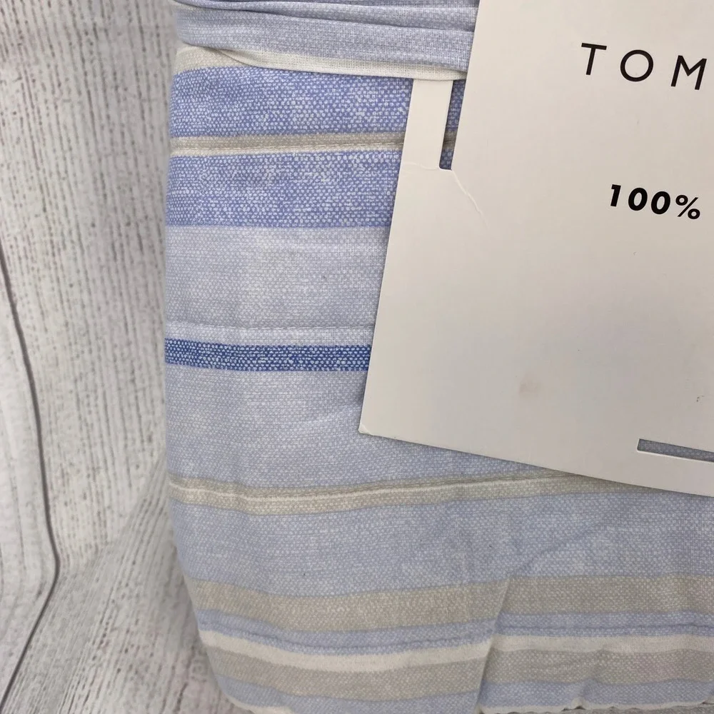 Tommy Hilfiger Quilt Set Full Queen Blue Bold Stripe Textured 100% Cotton Preppy